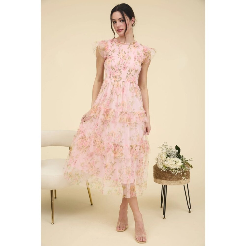 NWT Pink Floral Ruffel Dress